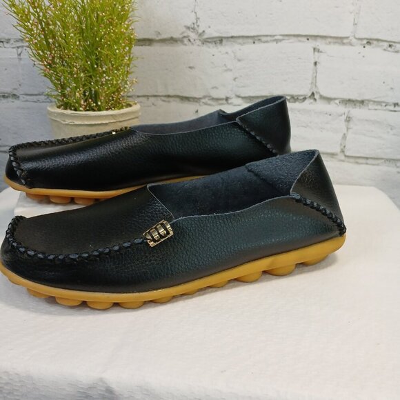 VENUS CELIA BLACK COMFORT WALKING BOAT SHOE, RUBBER SOLE, SIZE 44 (11) LIKE NEW - Picture 5 of 8